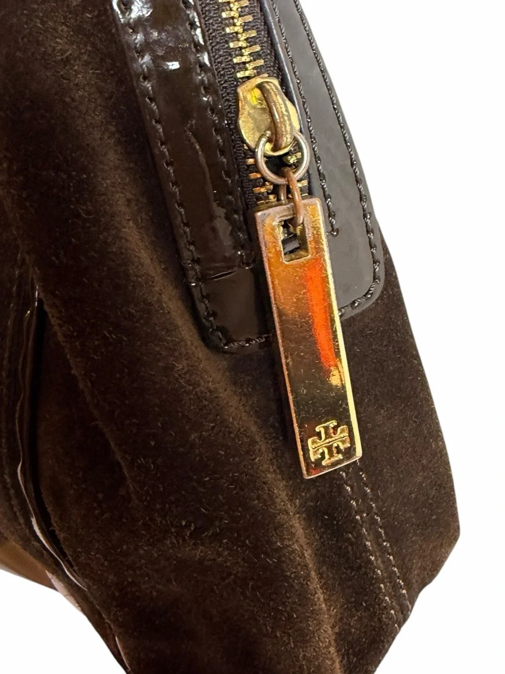 Tory Burch Brown Suede Leather Dome Satchel Gold Hardware Top Handle Bag